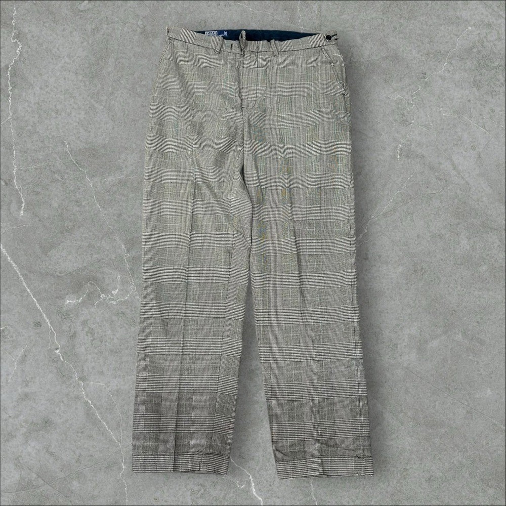 Vintage Polo By Ralph Lauren Pants Mens 36x33 White Black Houndstooth Trousers